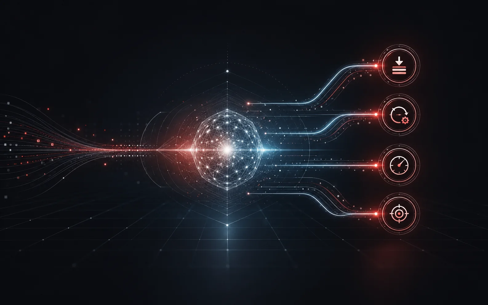 Autonomous AI system routing business data into measurable cost, speed, rework and accuracy outcomes